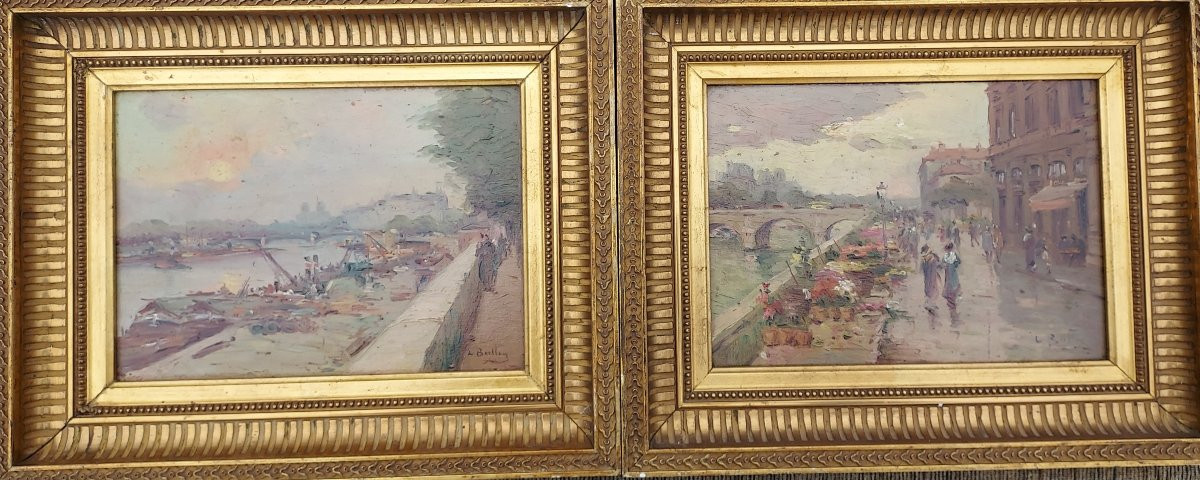 Léon Ballin (19-20ème):"vue De Paris" Paire d'Huile Sur Panneau, Signés-photo-3