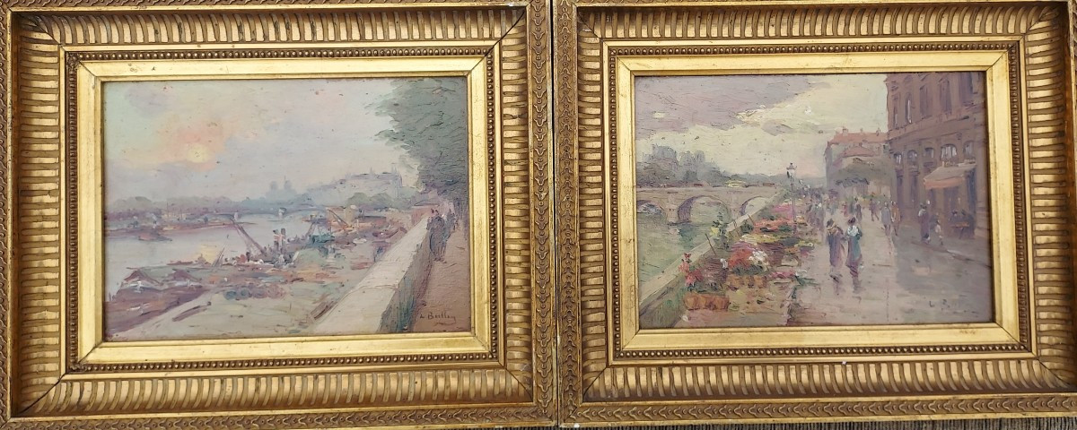 Léon Ballin (19-20ème):"vue De Paris" Paire d'Huile Sur Panneau, Signés