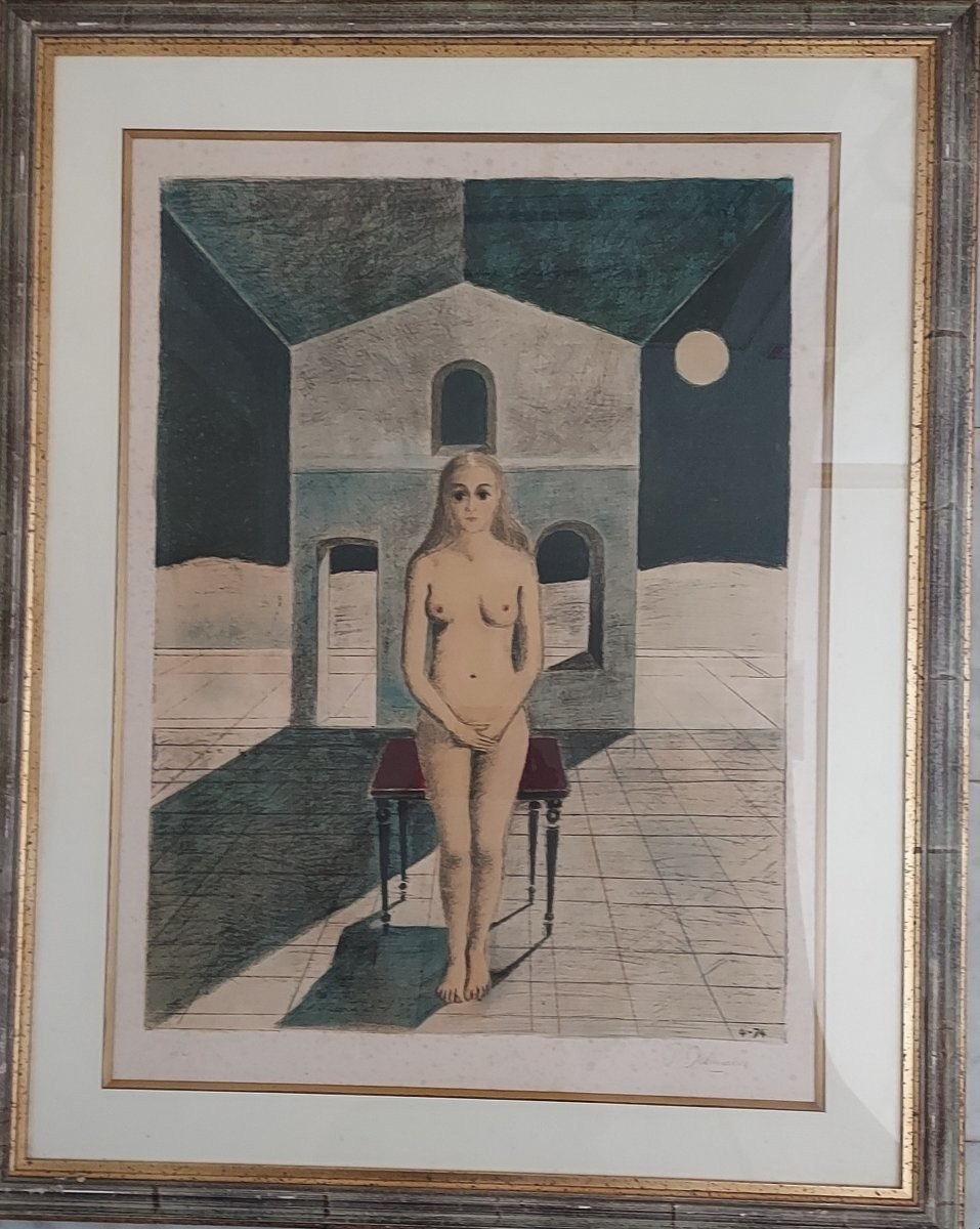 Paul Delvaux "the Clairvoyant", Lithograph Ed 4/74, Signed -photo-2
