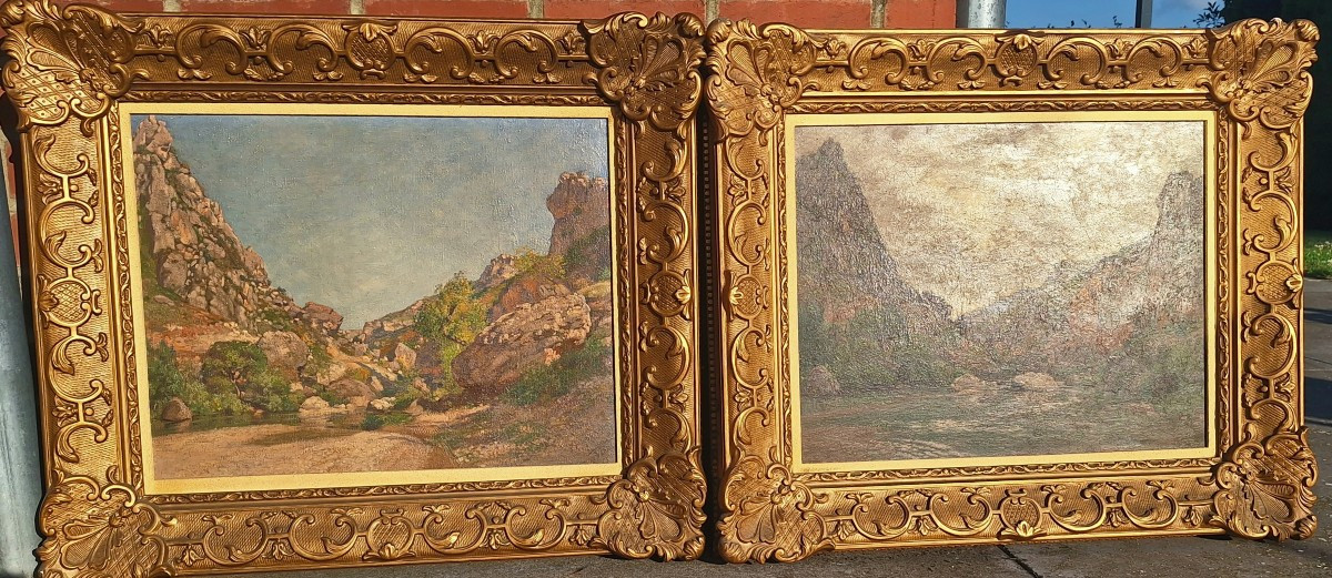 Deux tableaux formant paire,(gorges du Tarn) par L. GIFFARD