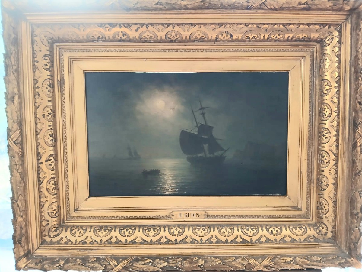 Henriette Gudin Veiling In The Moonlight, Oil On Mahogany Panel 