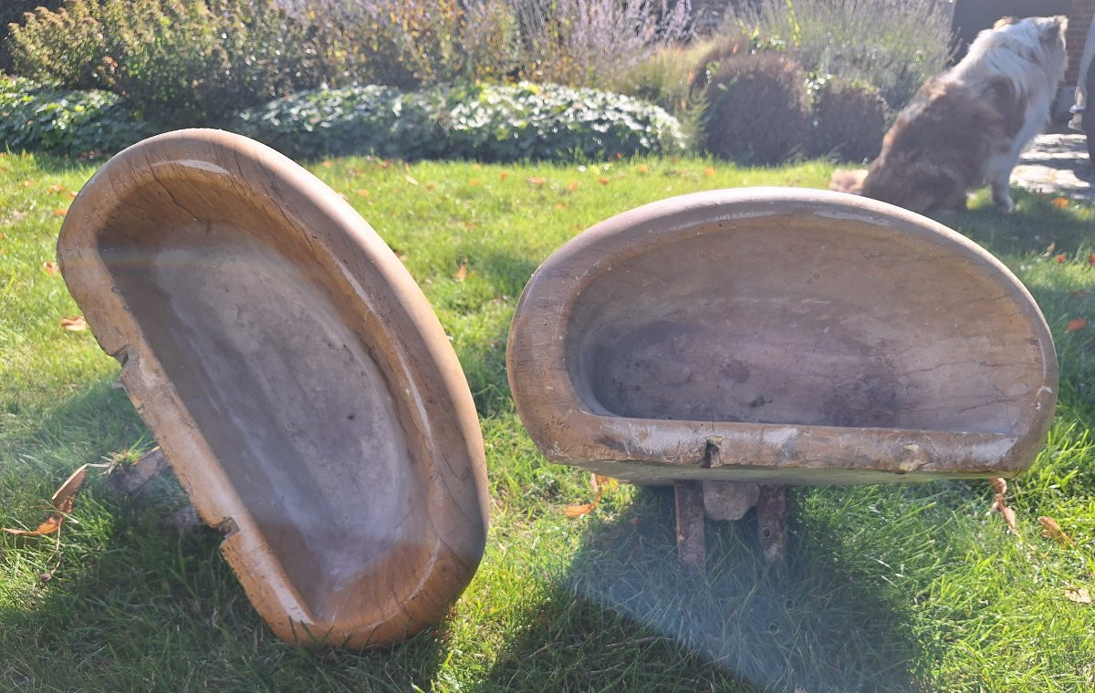 Pair Of 19th Century Planters In Yellow Sienna Marble. -photo-1