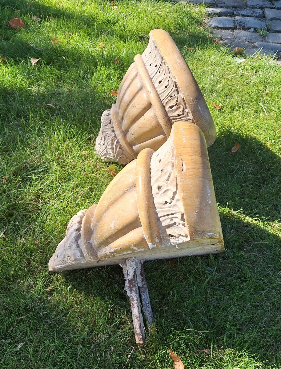 Pair Of 19th Century Planters In Yellow Sienna Marble. -photo-2
