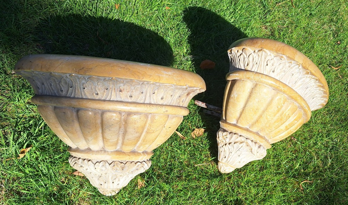 Pair Of 19th Century Planters In Yellow Sienna Marble. 