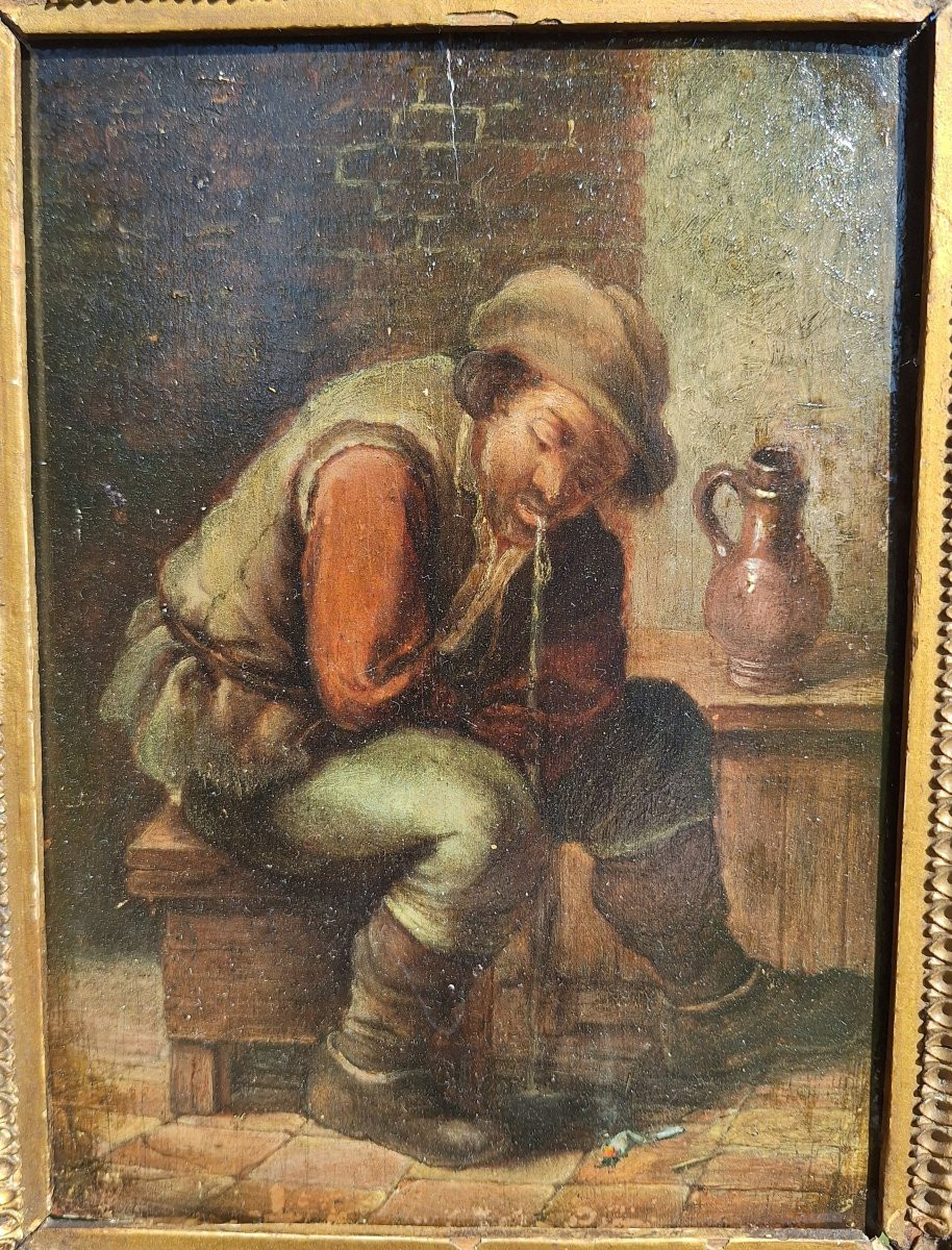 Flemish School Painting, Late 17th Century: Tavern Scene-photo-3