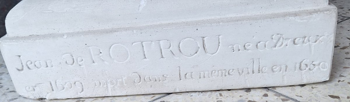 19th Century Plaster Bust Representing The Poet Jean De Rotrou-photo-2