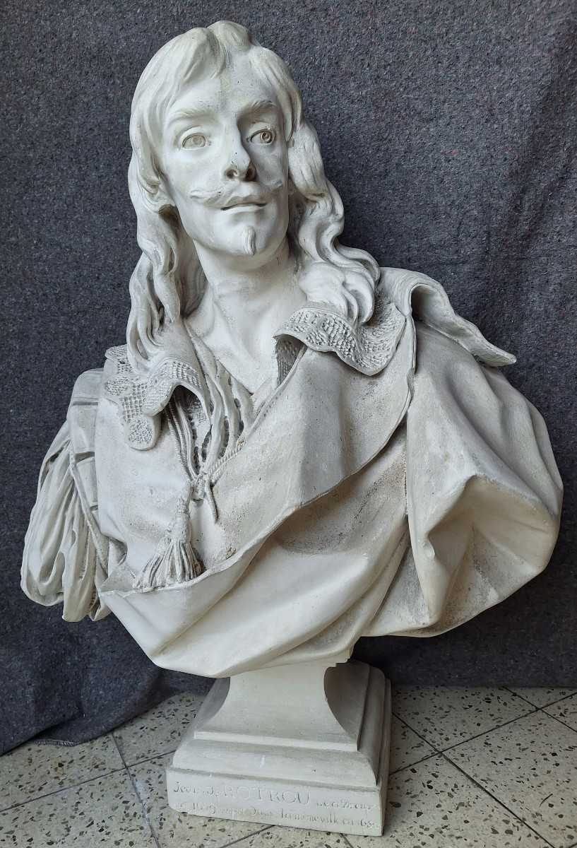 19th Century Plaster Bust Representing The Poet Jean De Rotrou
