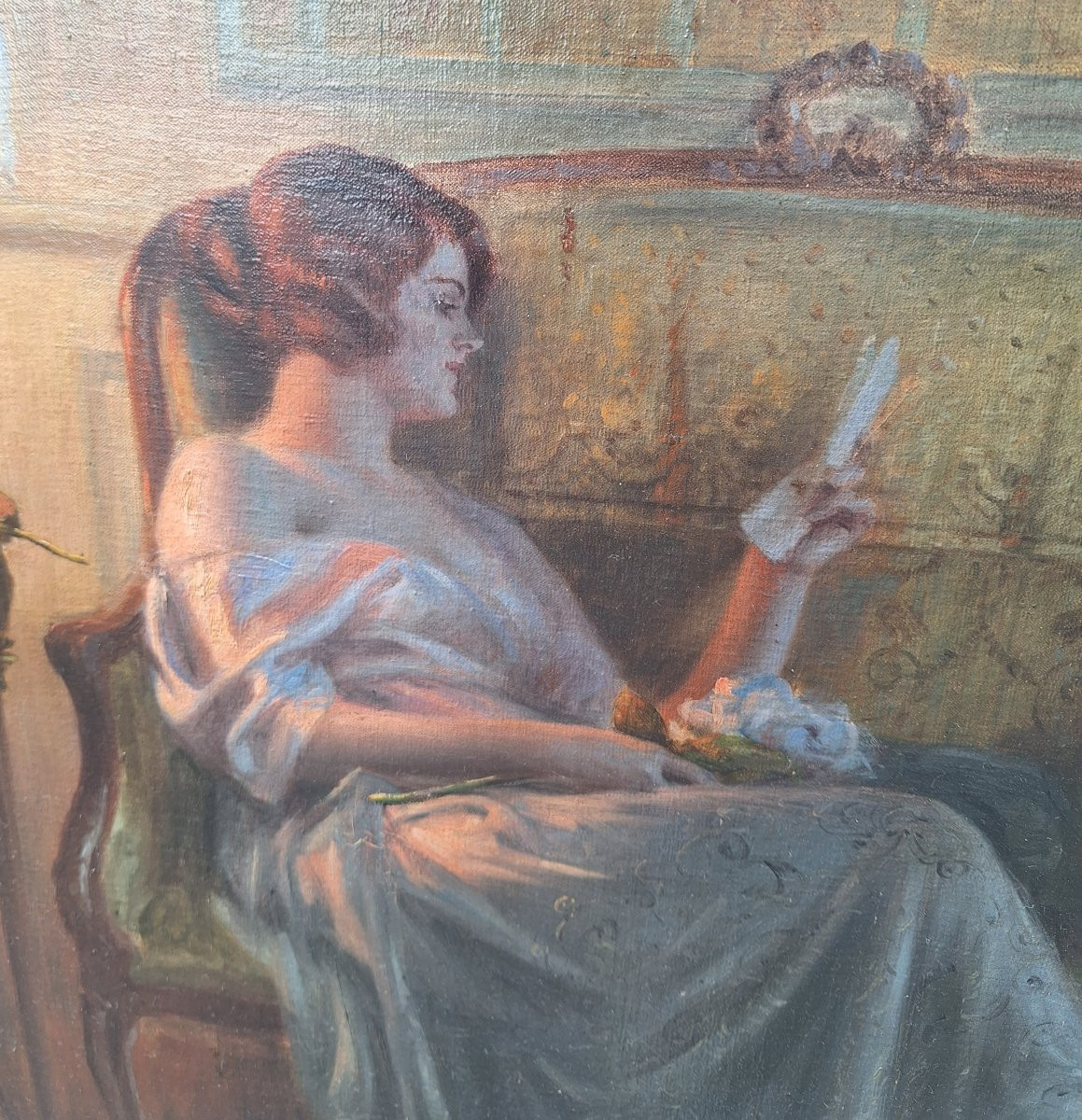 Painting By Enjolras Delphin: Young Woman In A Negligee In Her Living Room-photo-4
