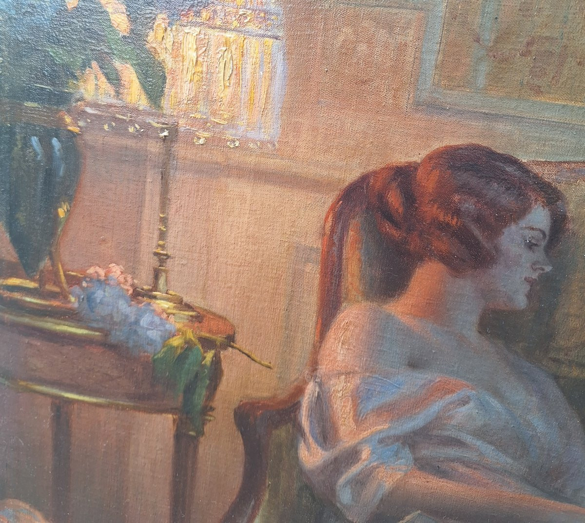 Painting By Enjolras Delphin: Young Woman In A Negligee In Her Living Room-photo-3