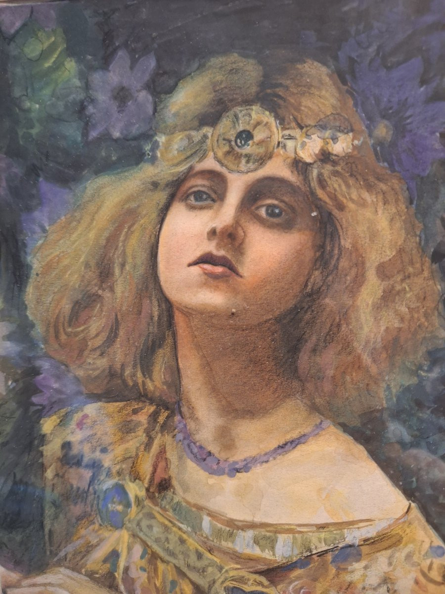 Gaston BUSSIERE 1862-1928 étude pour Salammbô, vers 1907-photo-4