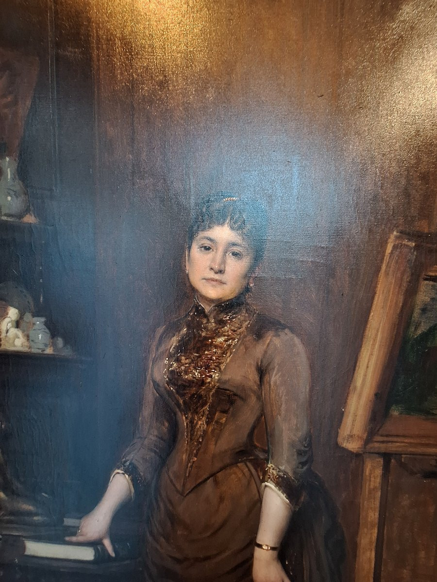 Oil On Canvas Signed Leon Herbo Depicting An Elegant Woman In An Interior -photo-2