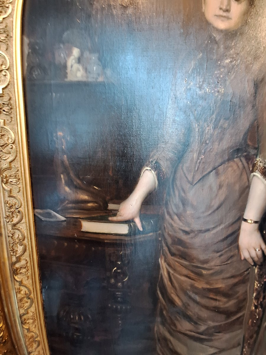Oil On Canvas Signed Leon Herbo Depicting An Elegant Woman In An Interior -photo-3