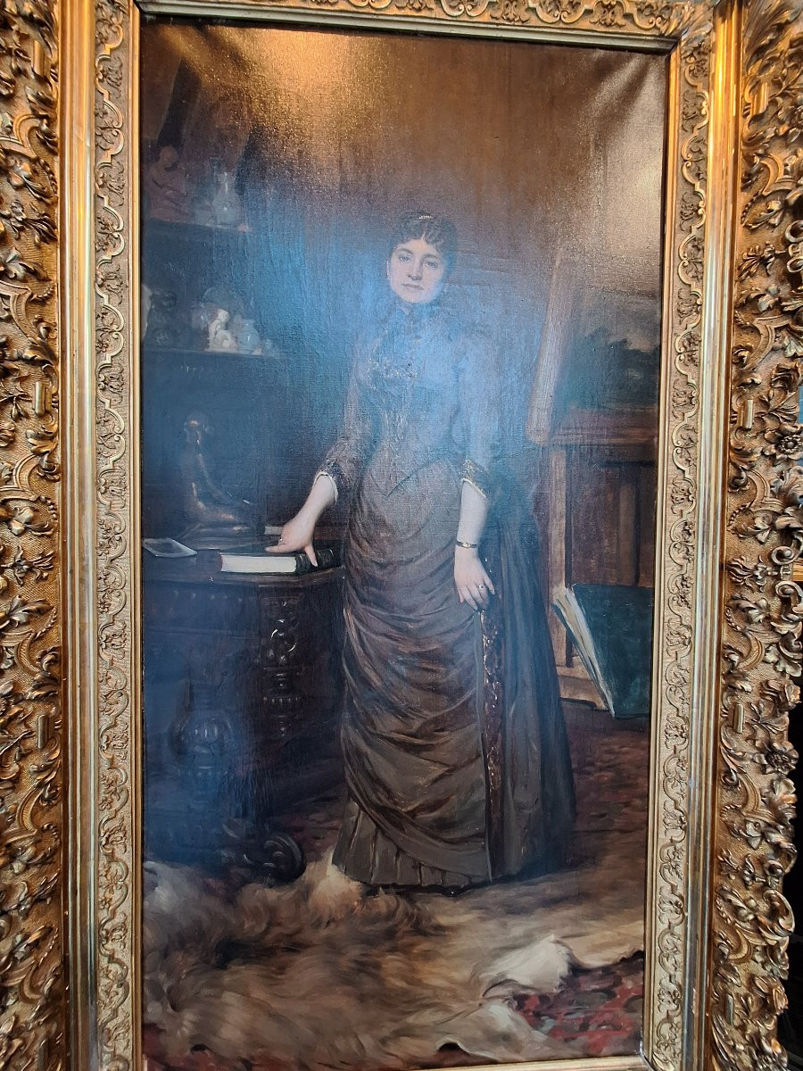 Oil On Canvas Signed Leon Herbo Depicting An Elegant Woman In An Interior -photo-3
