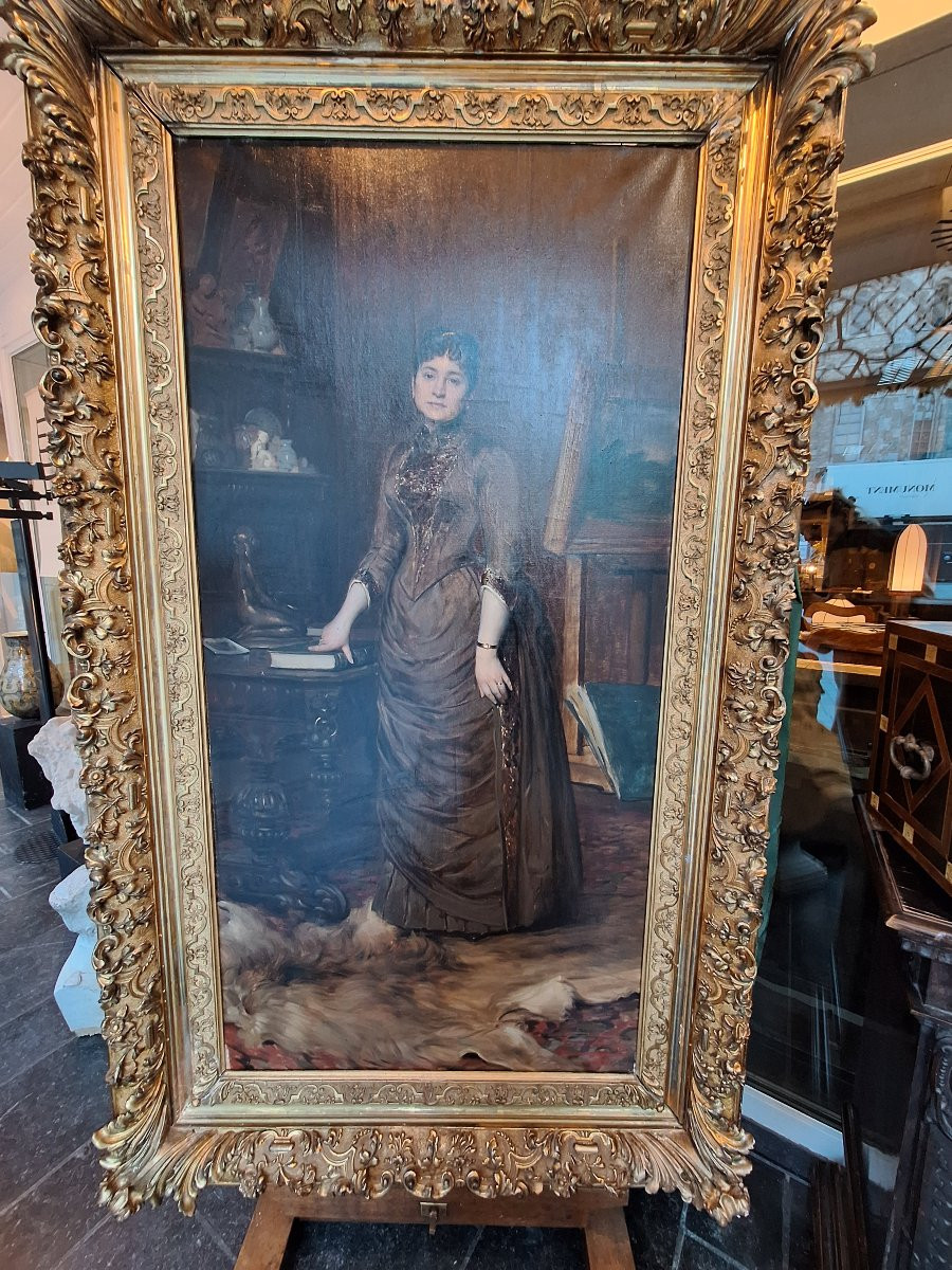 Oil On Canvas Signed Leon Herbo Depicting An Elegant Woman In An Interior -photo-4