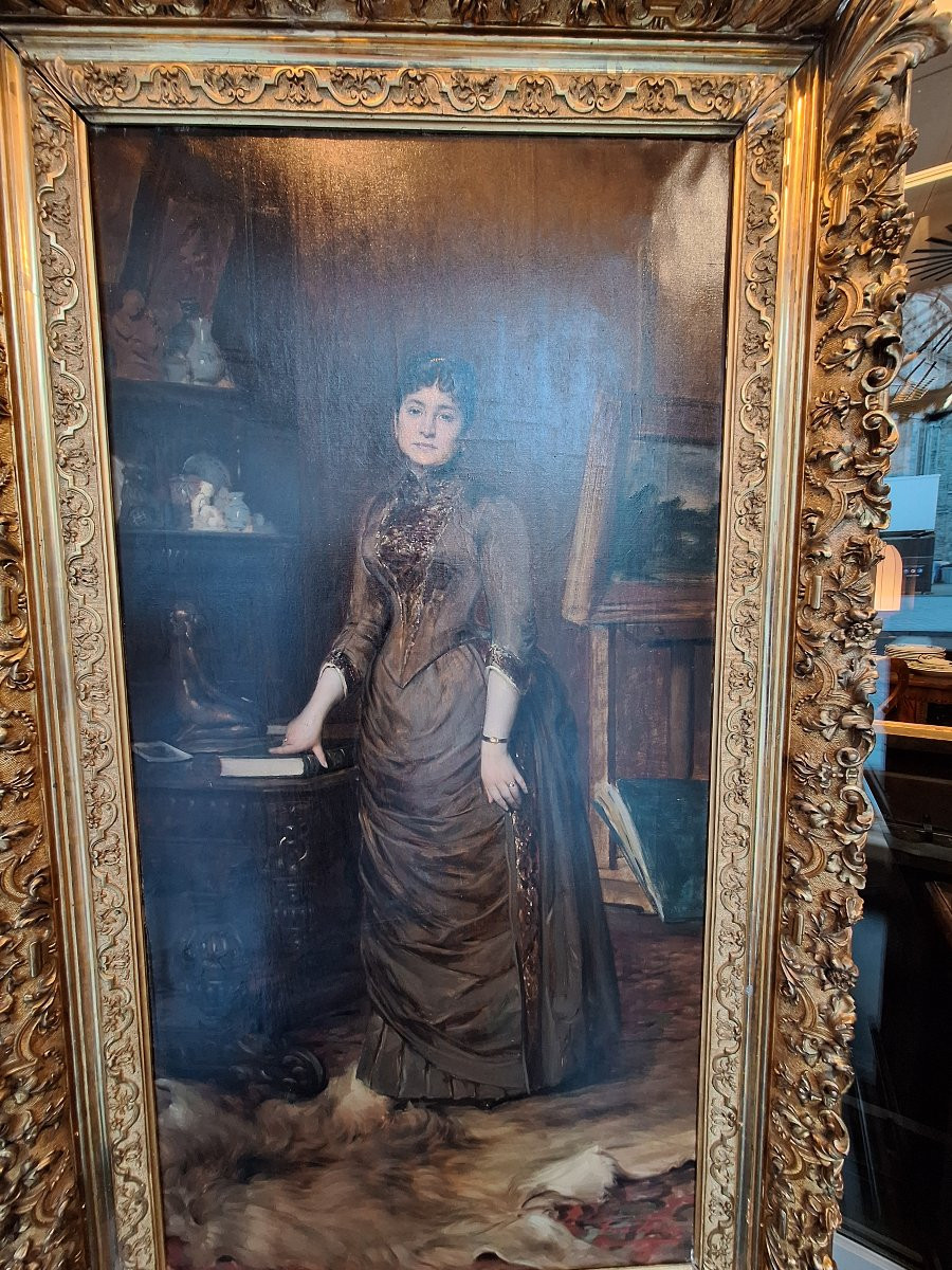 Oil On Canvas Signed Leon Herbo Depicting An Elegant Woman In An Interior -photo-5