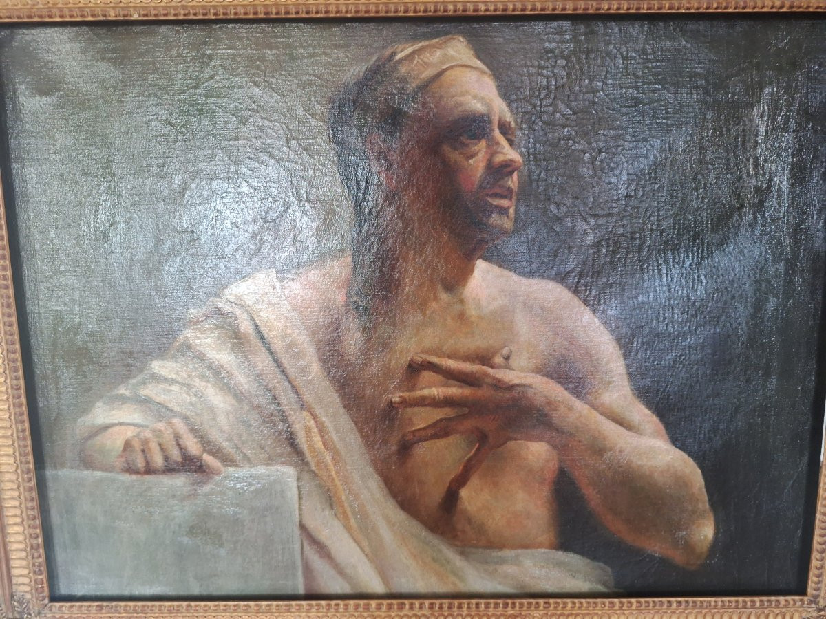 19th-century Neoclassical School, Portrait Of A Man In A Toga-photo-3