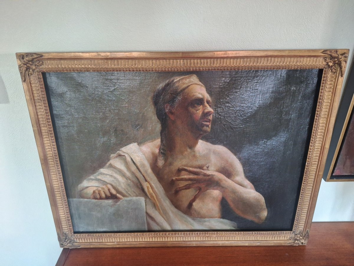 19th-century Neoclassical School, Portrait Of A Man In A Toga-photo-3