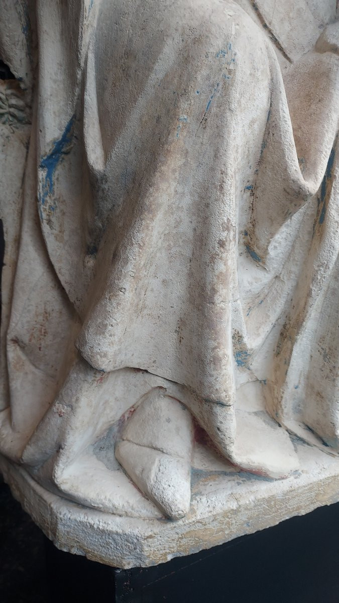 Large Sculpture "virgin And Child", Limestone, Circa 1350-photo-2