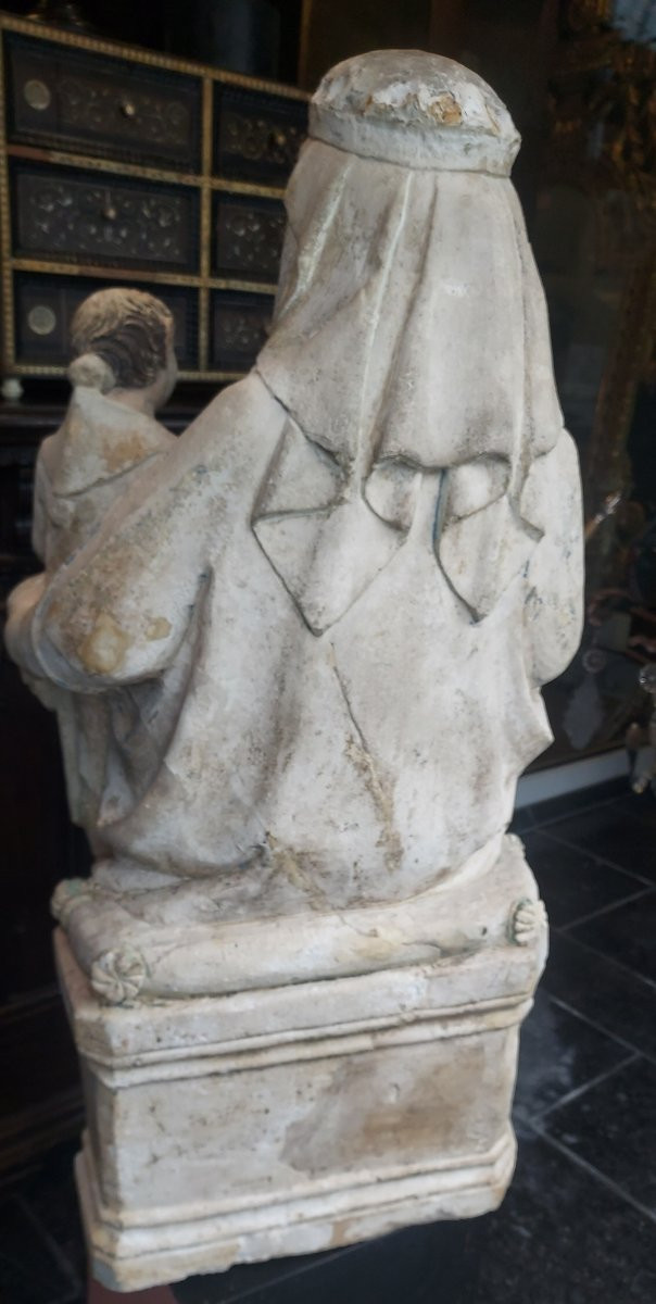 Large Sculpture "virgin And Child", Limestone, Circa 1350-photo-3
