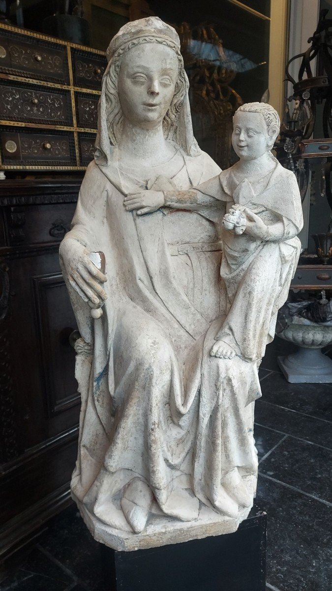 Large Sculpture "virgin And Child", Limestone, Circa 1350