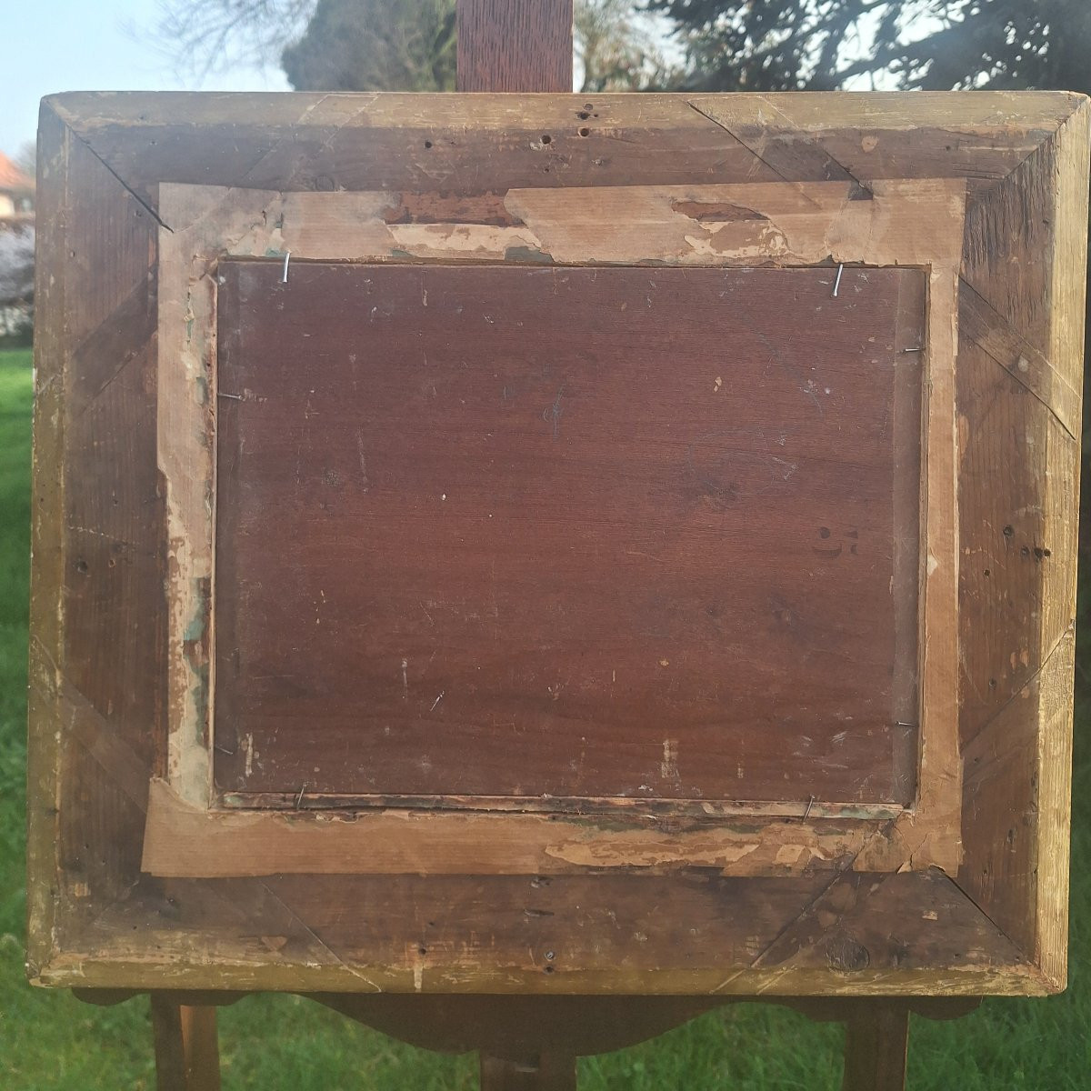 Huile sur panneau d'acajou signé "Promenade au jardin des tuileries"-photo-1