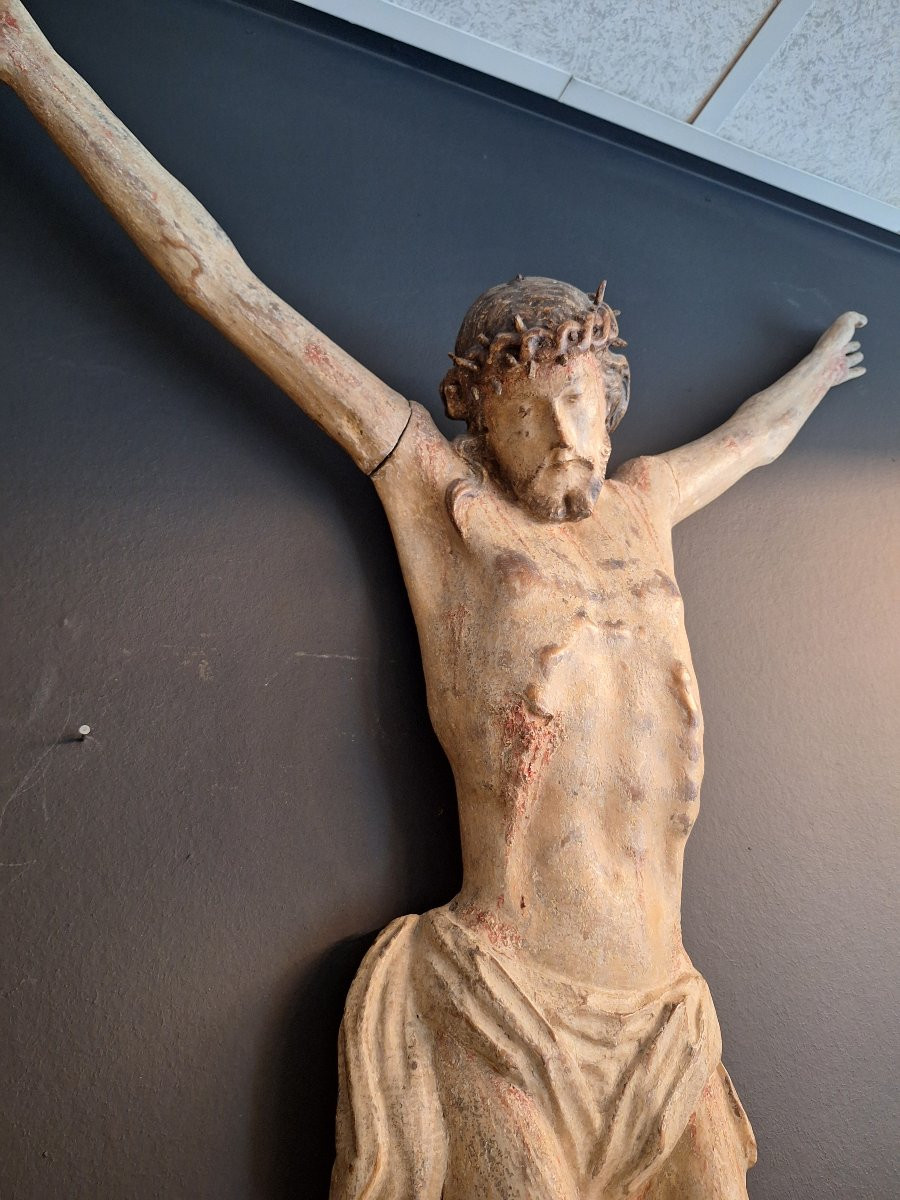 Christ en bois sculpté polychrome  époque 16ème siècle -photo-3