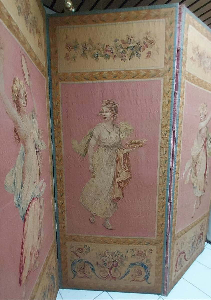 Three-panel Screen Covered With Silk Tapestry. Beauvais Manufacture, 18th Century -photo-3