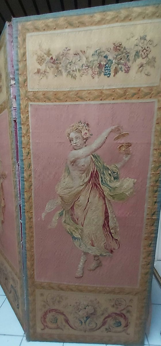 Three-panel Screen Covered With Silk Tapestry. Beauvais Manufacture, 18th Century -photo-4