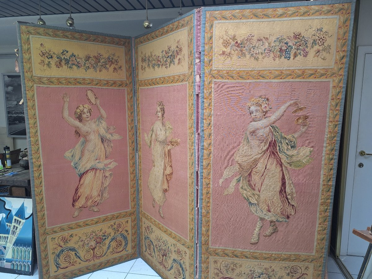 Three-panel Screen Covered With Silk Tapestry. Beauvais Manufacture, 18th Century -photo-5