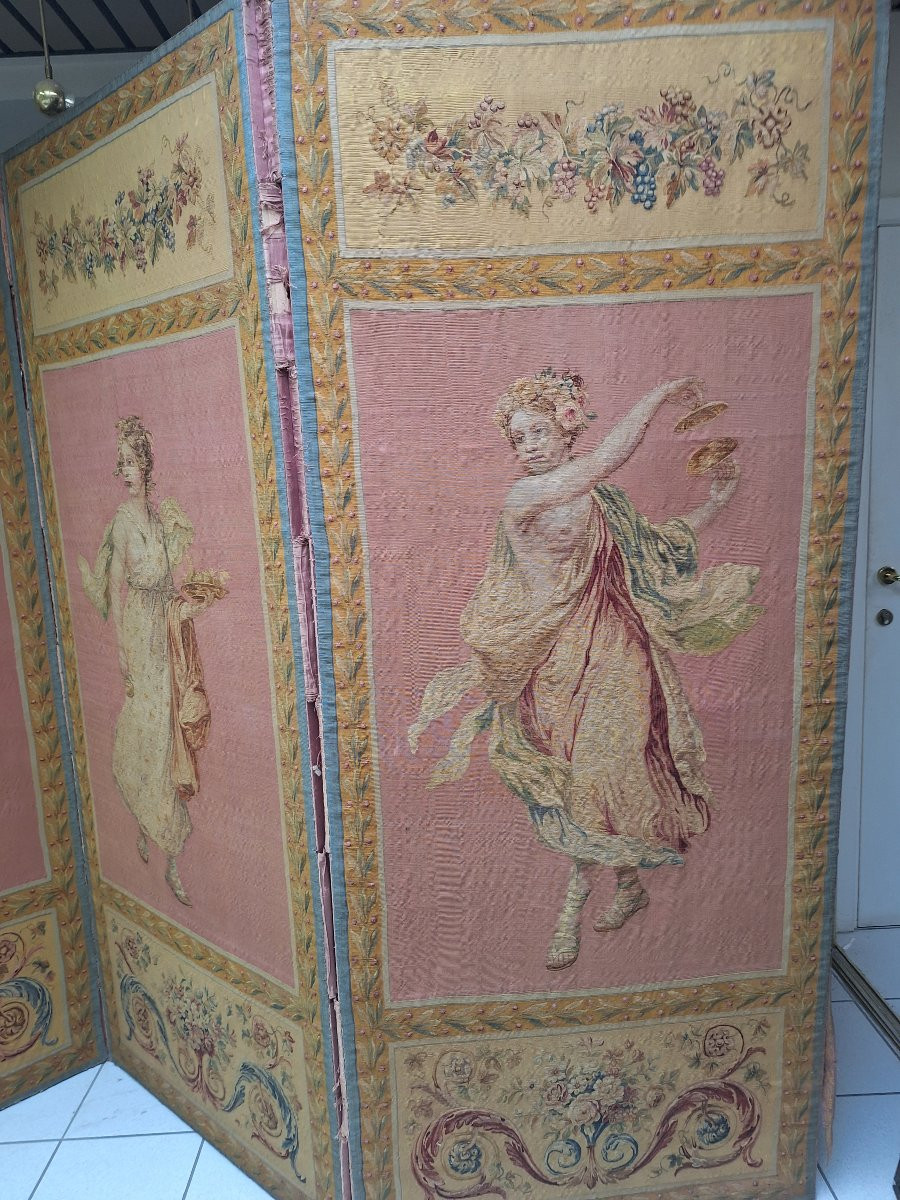 Three-panel Screen Covered With Silk Tapestry. Beauvais Manufacture, 18th Century -photo-7