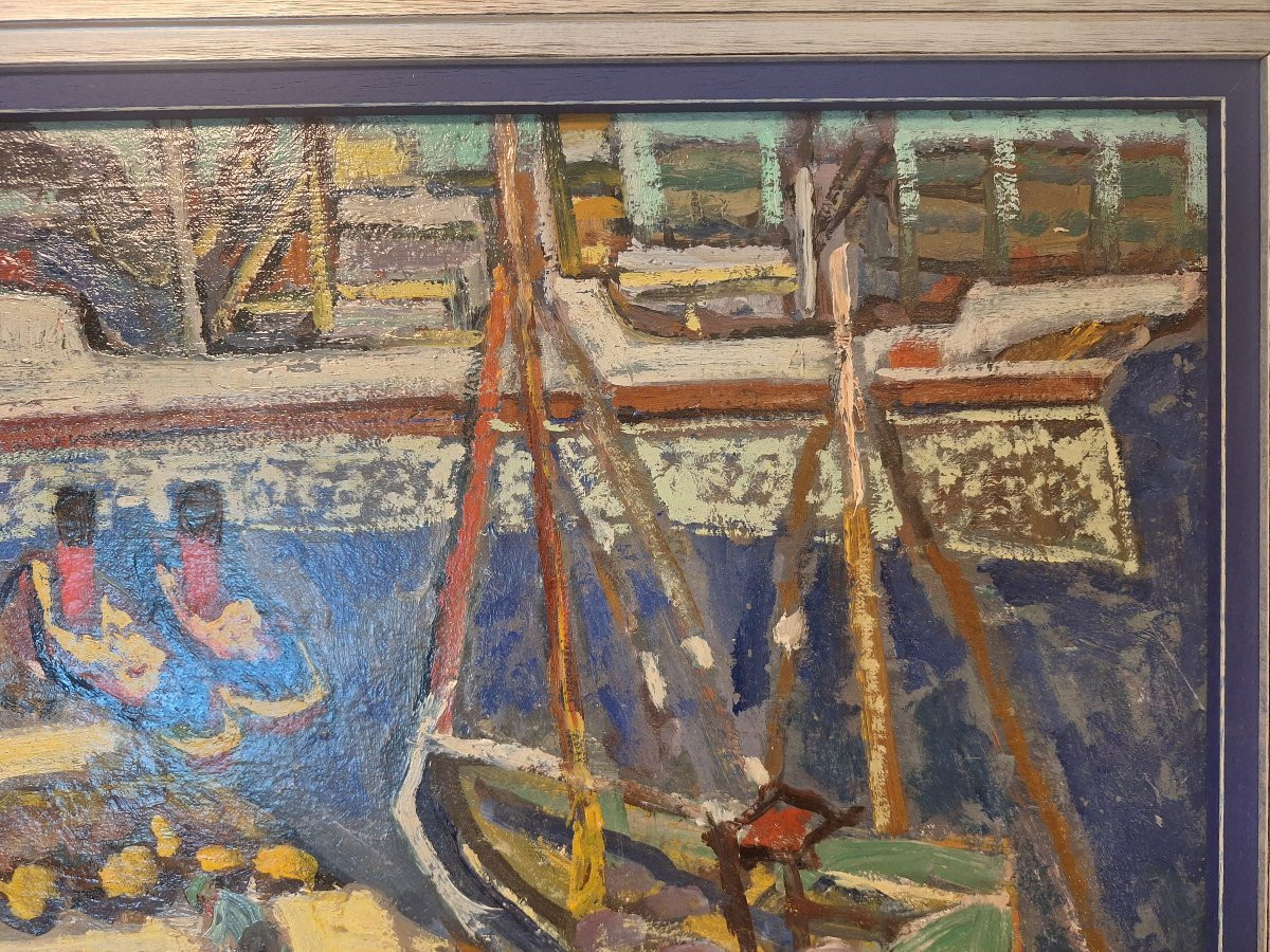 André Blondel, vue présumée du port de Sete.Huile sur panneau -photo-3