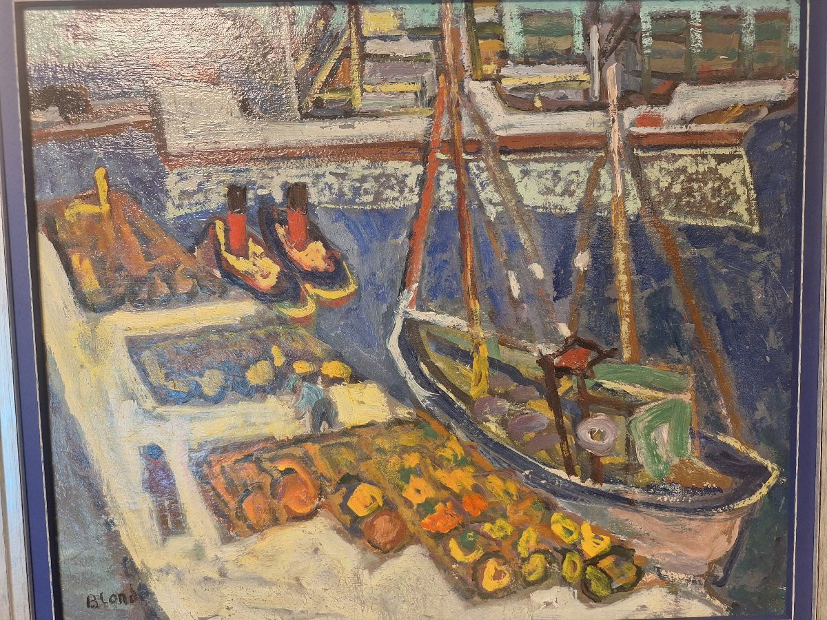 André Blondel, vue présumée du port de Sete.Huile sur panneau -photo-4