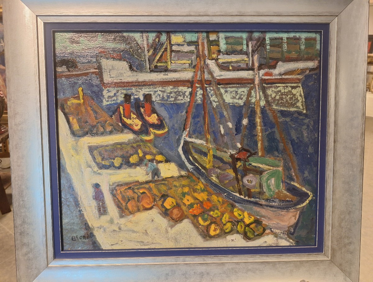 André Blondel, vue présumée du port de Sete.Huile sur panneau 