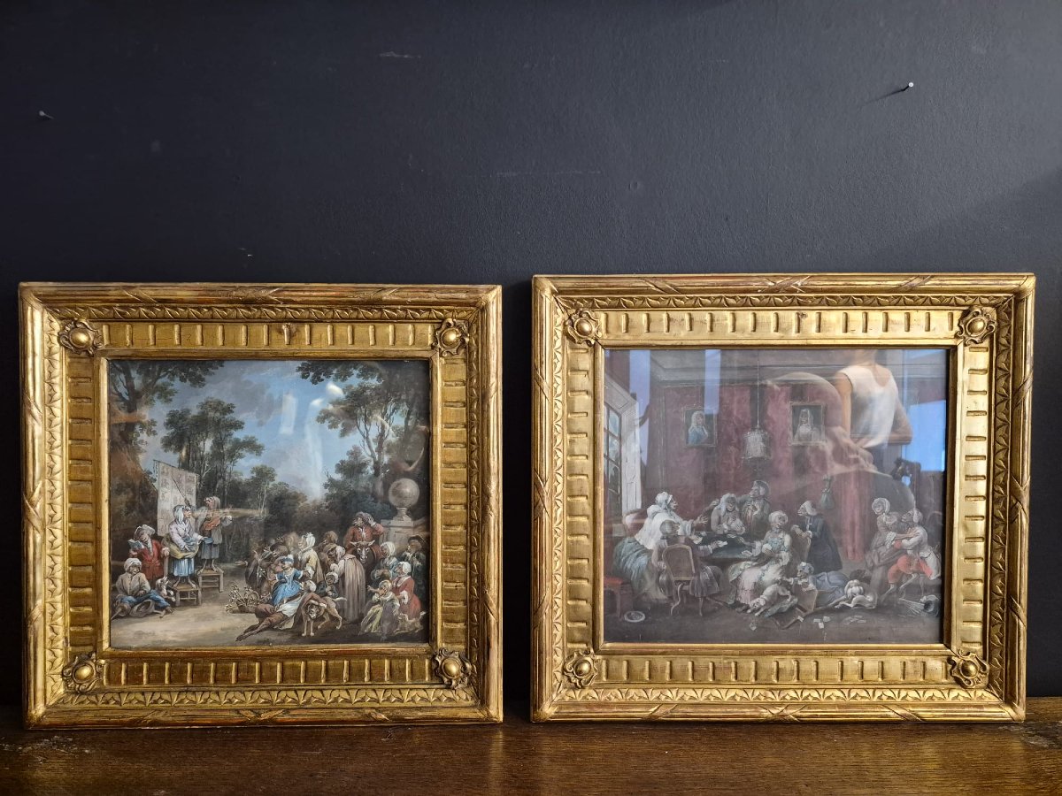 Peyrotte Alexis école française 18ème. Paire d'aquarelles et gouaches signées et datée s