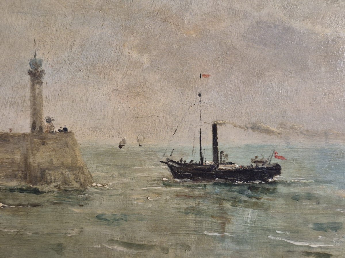 Vue du "Treport " Alfred emile leopold Stevens (1823/1906) huile/panneau signé en bas à droite -photo-4