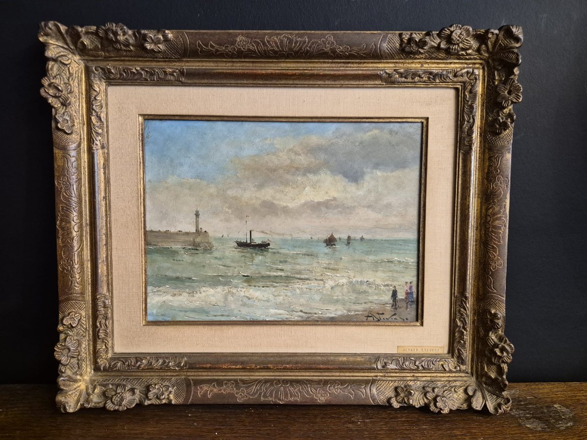 Vue du "Treport " Alfred emile leopold Stevens (1823/1906) huile/panneau signé en bas à droite 