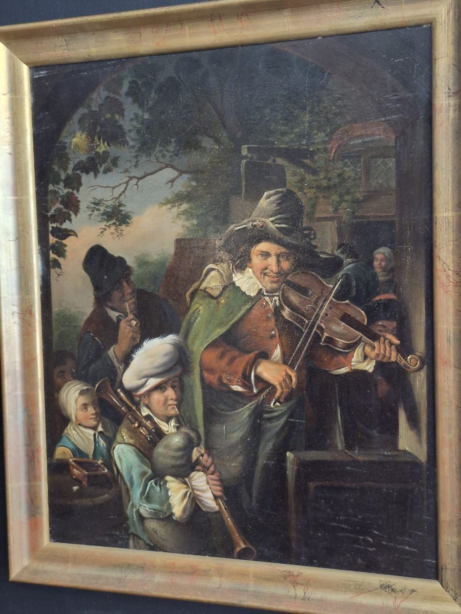 École allemande fin 18ème siècle : les troubadours, huile sur cuivre -photo-2