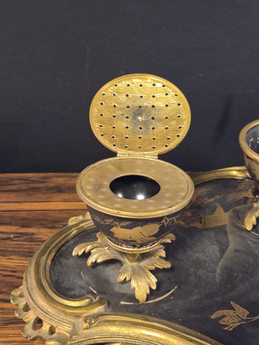 Encrier de style Louis 15 en laque de Chine et bronze doré époque Napoléon III -photo-3