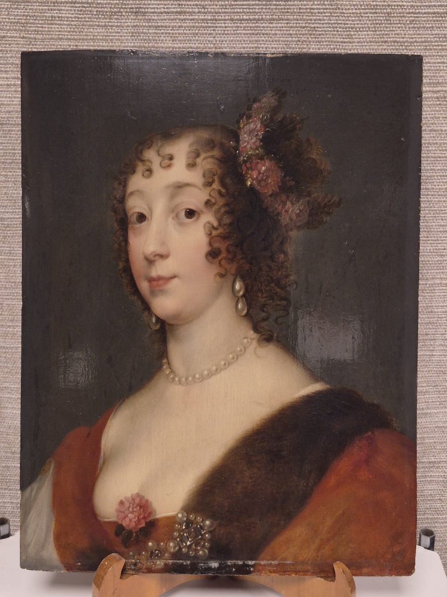 Huile sur panneau de chêne "portrait de dame de qualité "-photo-3