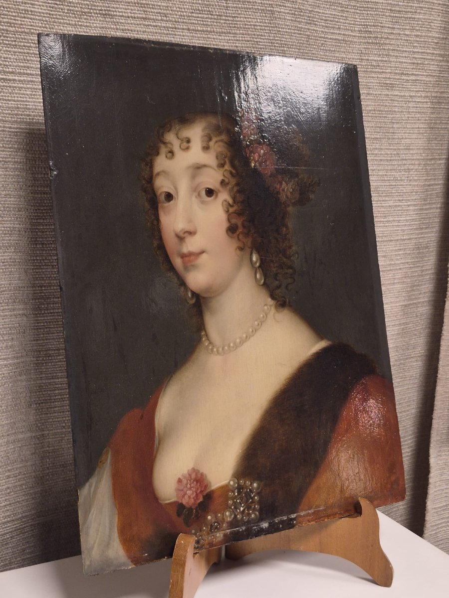 Huile sur panneau de chêne "portrait de dame de qualité "-photo-6