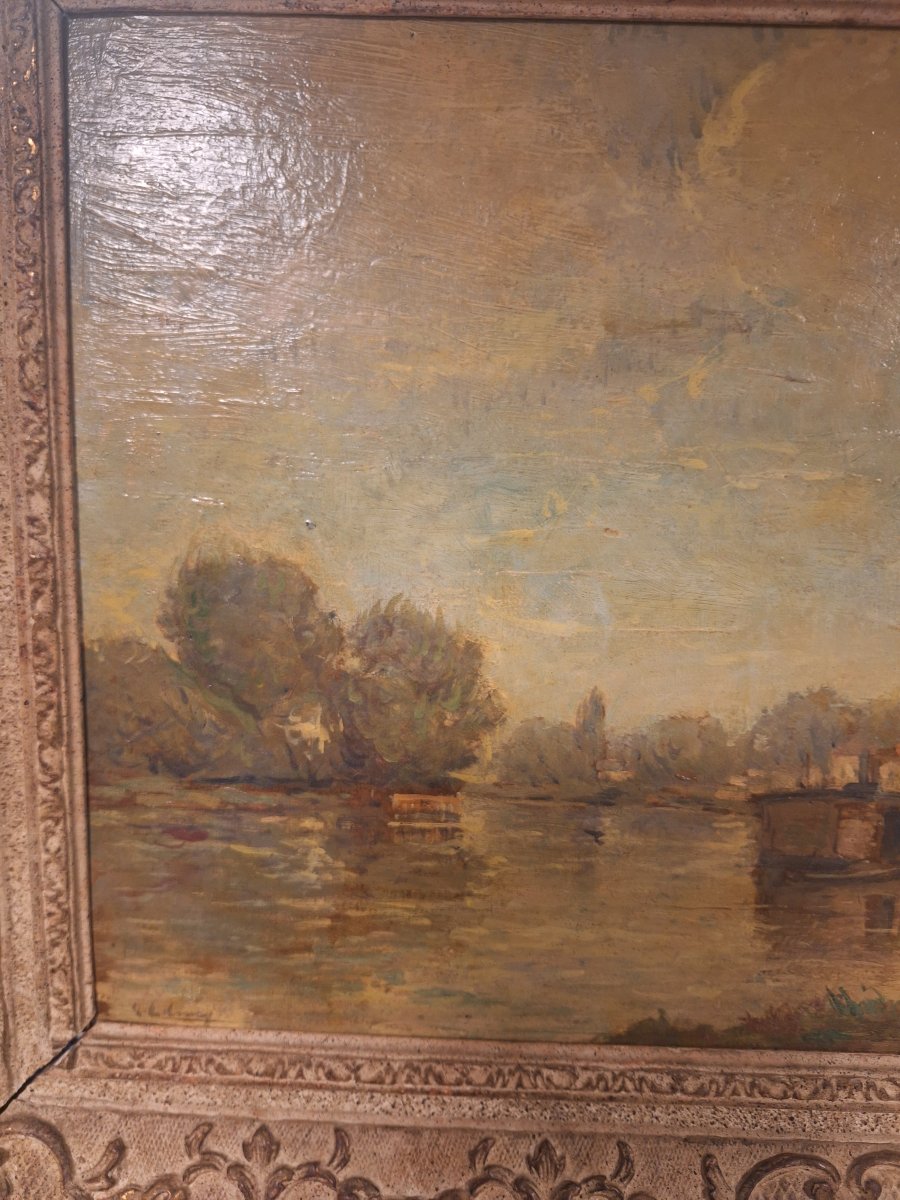 Albert Lebourg, Bateaux à Quai Sur La Seine, Oil On Board, Signed Lower Left-photo-3