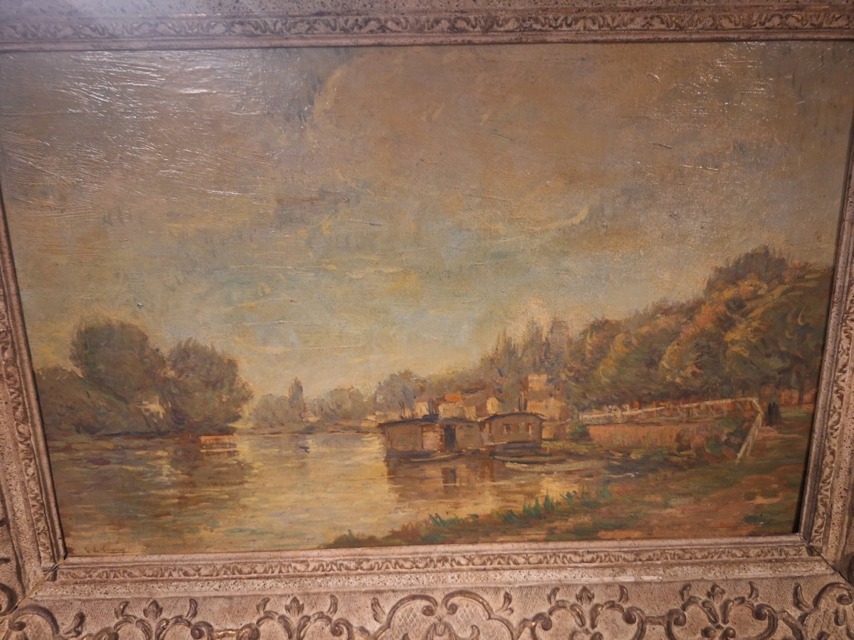 Albert Lebourg, Bateaux à Quai Sur La Seine, Oil On Board, Signed Lower Left-photo-6