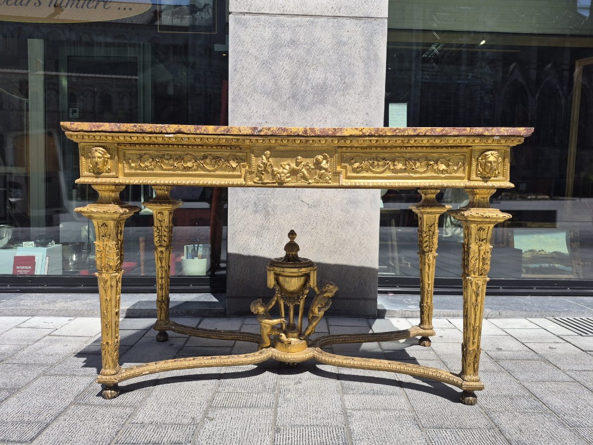 Table console en bois doré époque Louis 16 très probablement un travail italien-photo-1