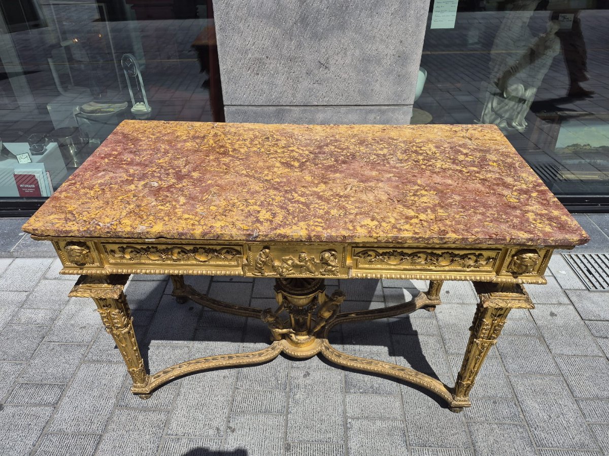 Table console en bois doré époque Louis 16 très probablement un travail italien-photo-7