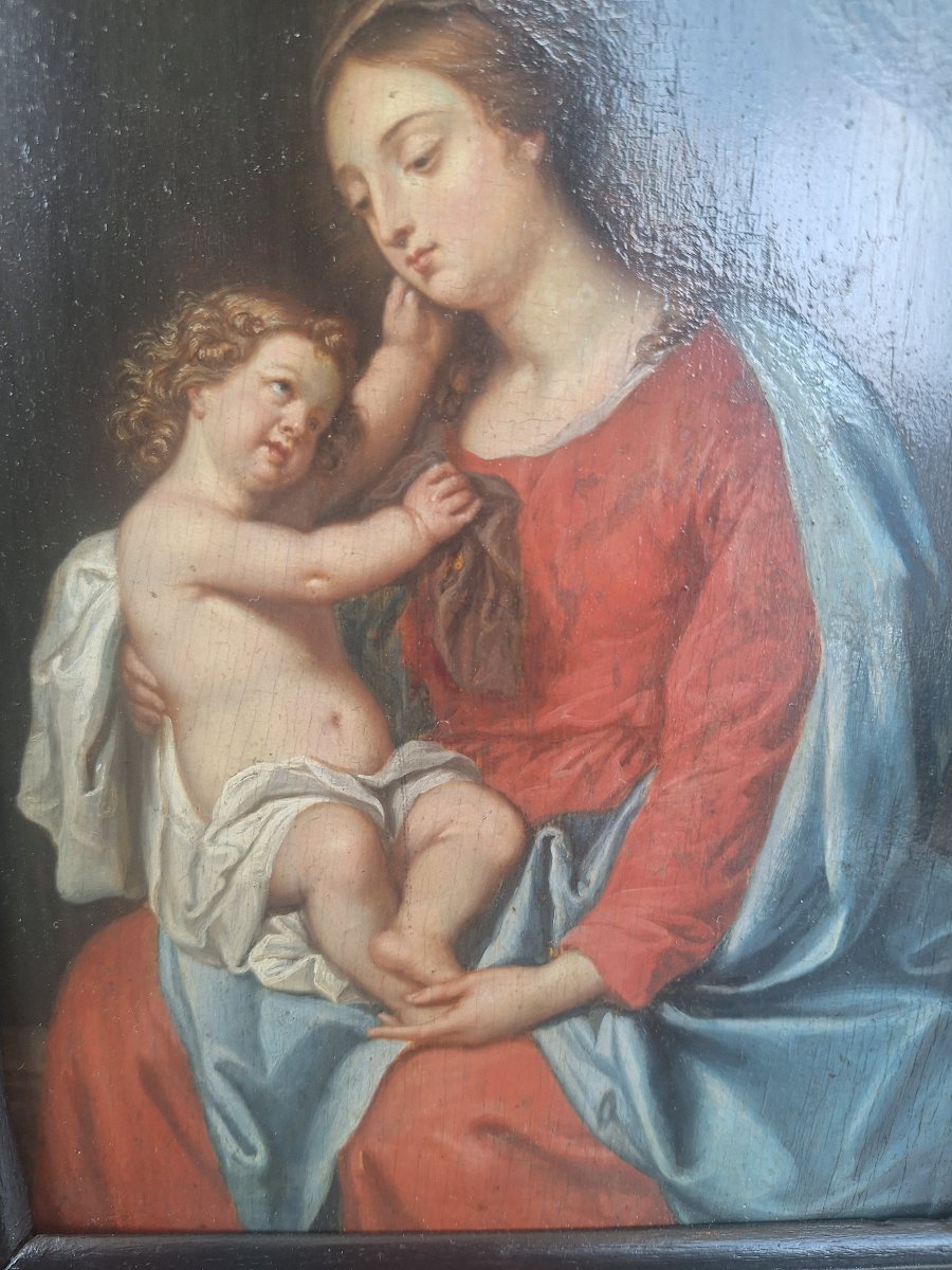Oil On Oak Panel, "the Virgin And Child," 17th Century -photo-2