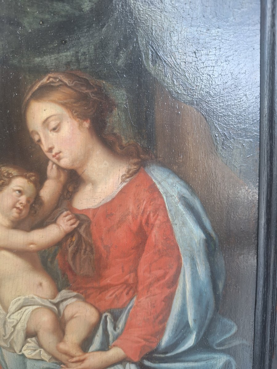 Oil On Oak Panel, "the Virgin And Child," 17th Century -photo-4