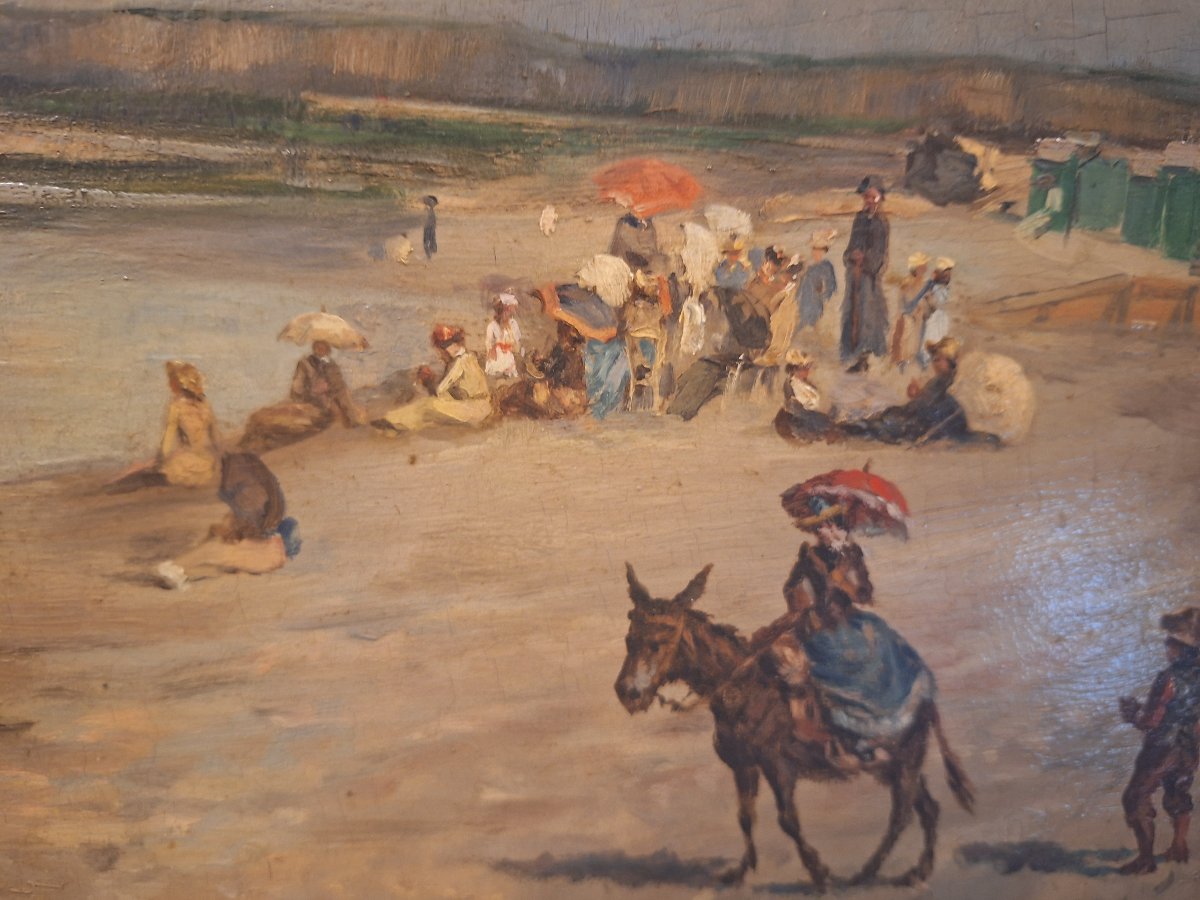 Lively Beach At St. Valery-en-caux / Oil On Mahogany Panel, Signed "sembach," -photo-1