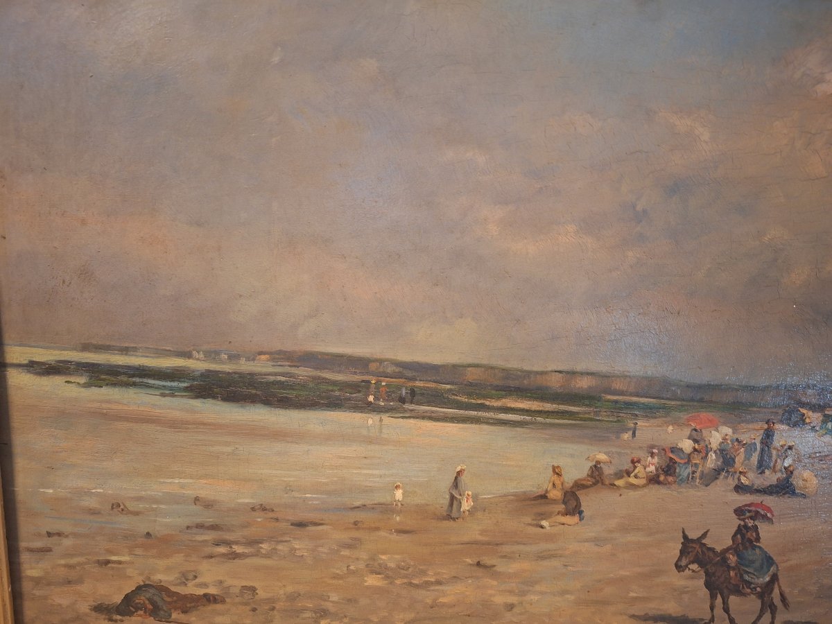Lively Beach At St. Valery-en-caux / Oil On Mahogany Panel, Signed "sembach," -photo-6