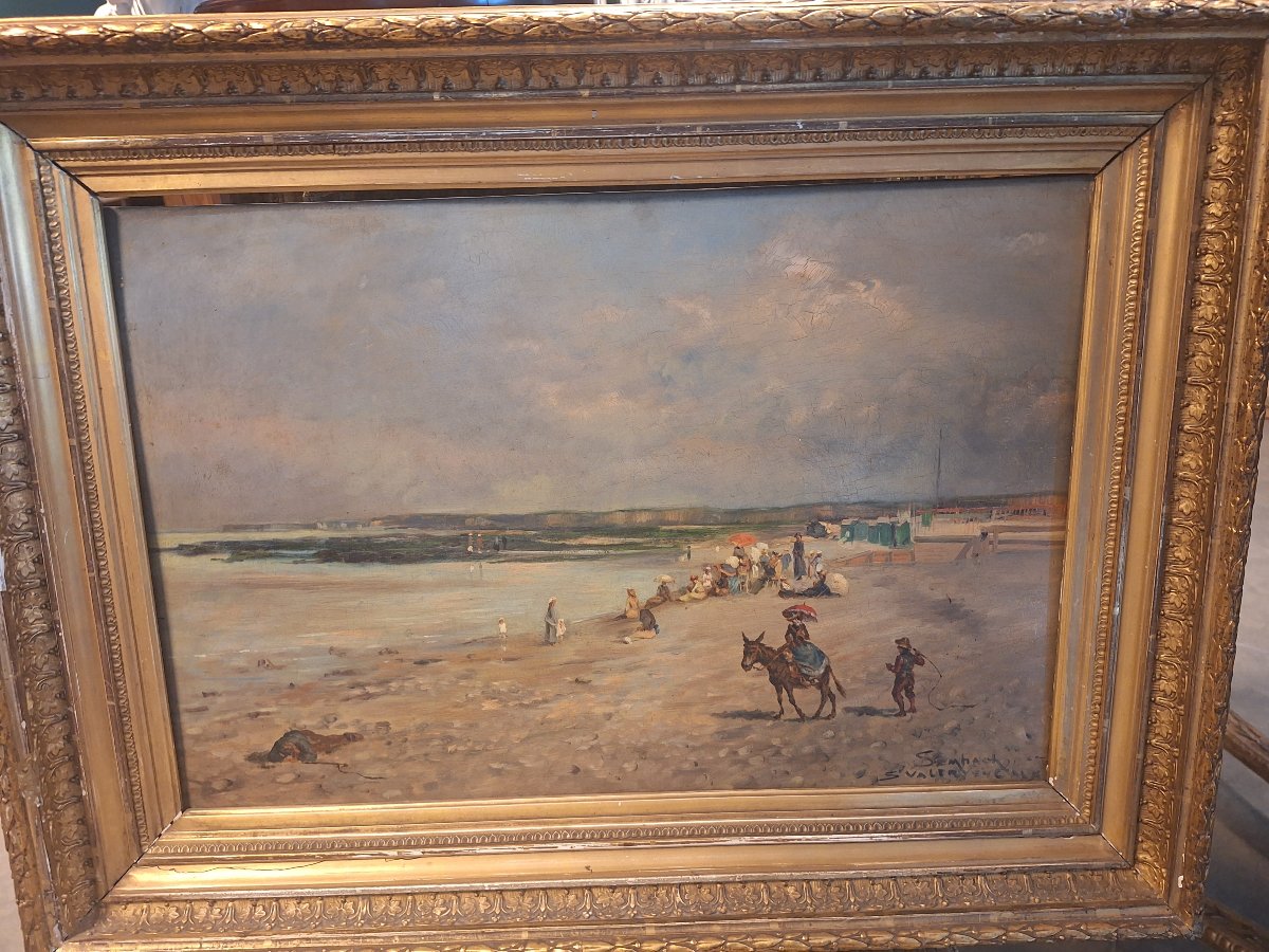 Lively Beach At St. Valery-en-caux / Oil On Mahogany Panel, Signed "sembach," -photo-7