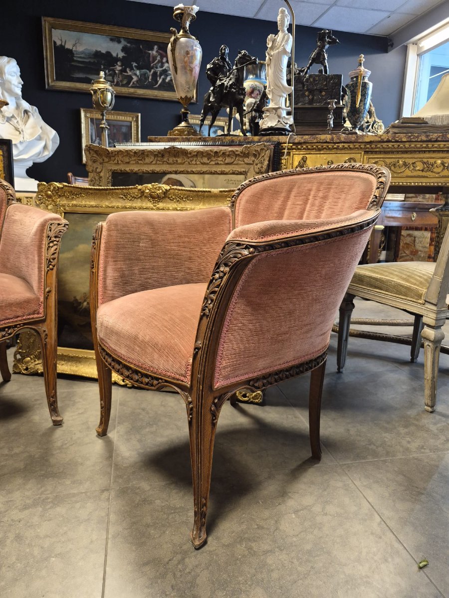 Louis Majorelle, paire de bergères en noyer " modèle aubépine "-photo-3